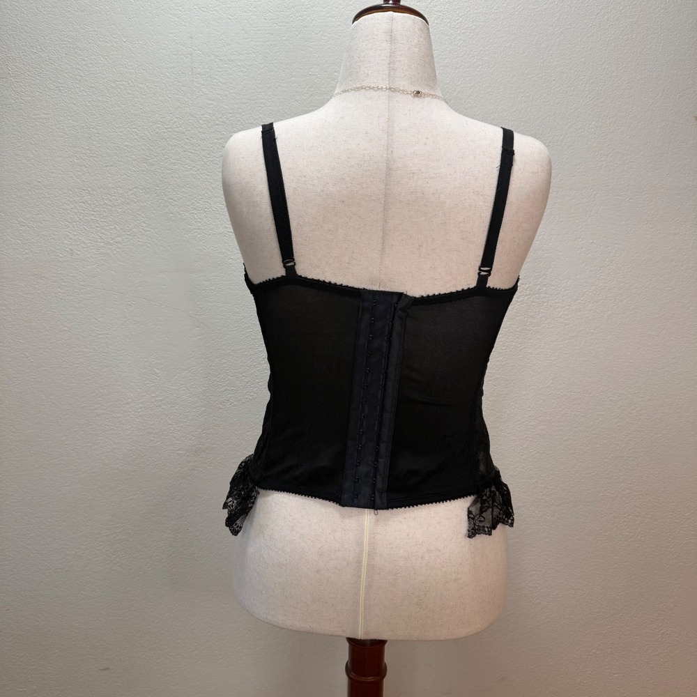Vintage Frederick's of Hollywood Sheer Black Lace Burlesque Bustier Corset Set - Picture 7 of 14